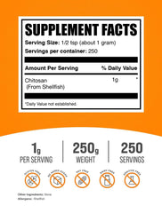 BulkSupplements Chitosan powder with scoop demonstrates easy addition to smoothies.