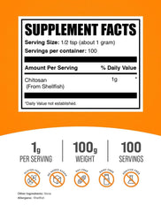 BulkSupplements Chitosan powder scoop ready to mix into drinks.