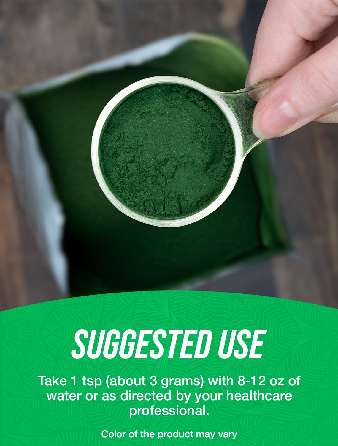 BulkSupplements Chlorella Powder added to a smoothie for a nutrient boost.
