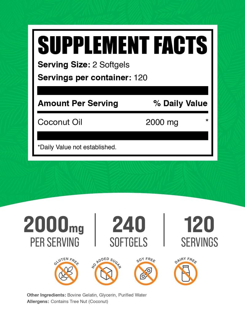 BulkSupplements Coconut Oil Softgels pour showing convenient servings
