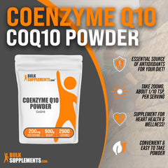 BulkSupplements CoQ10 powder packaging highlighting gluten-free formula