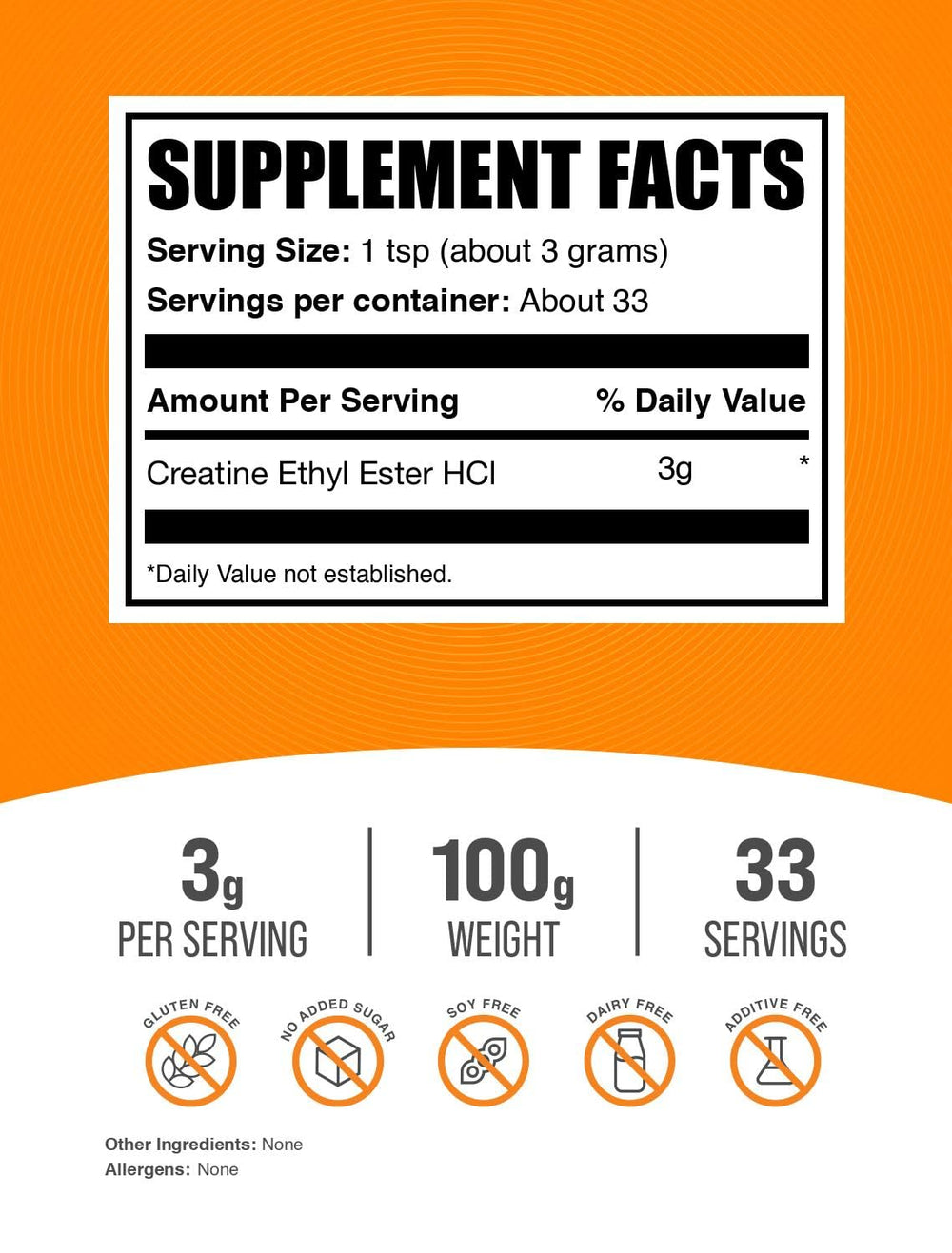 BulkSupplements Creatine Ethyl Ester HCl powder scoop ready for a 3 g serving.