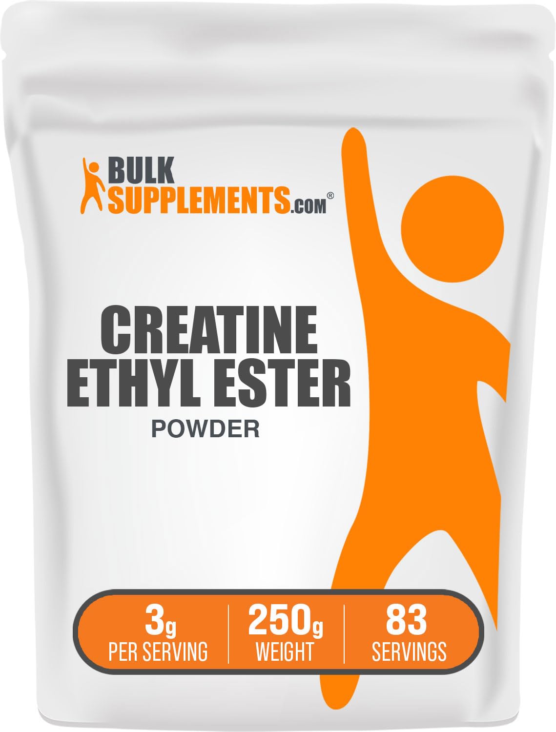 BulkSupplements Creatine Ethyl Ester HCl powder in a bottle supports strength goals.