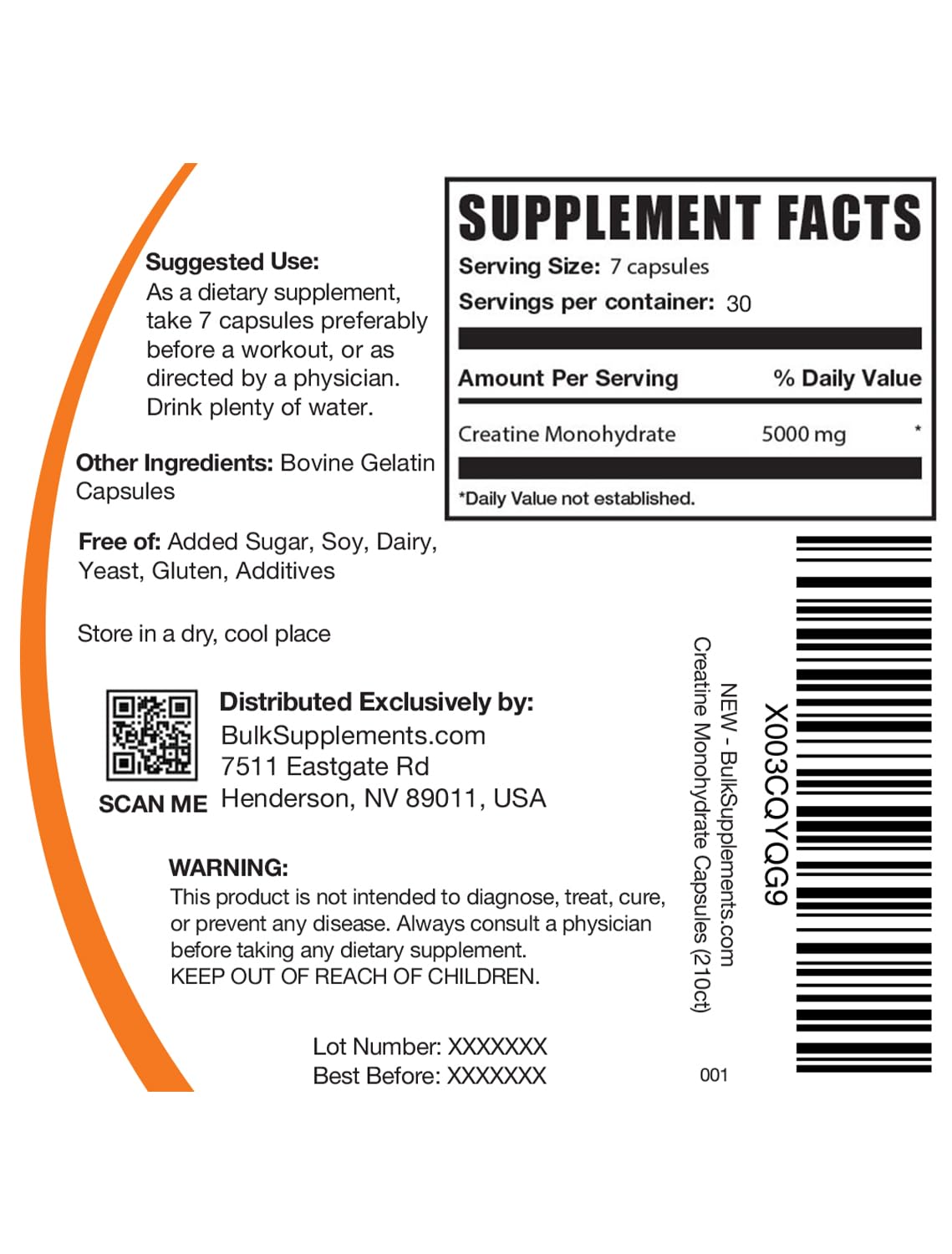 BulkSupplements Creatine Monohydrate Capsules micronized powder for easy dissolution.
