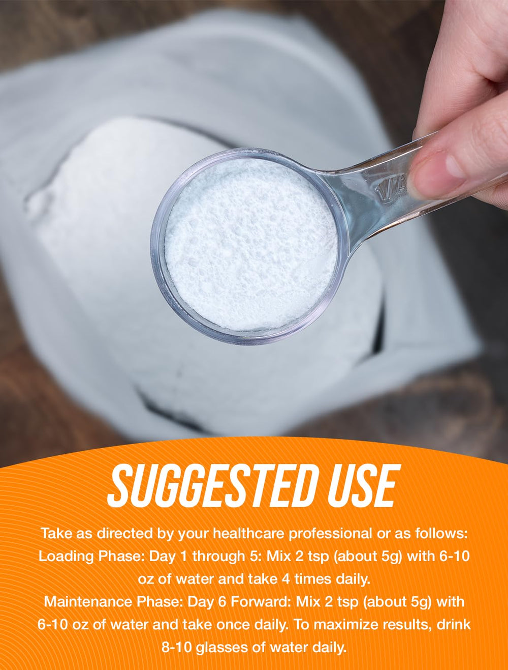Powder being mixed in a glass with BulkSupplements Creatine Monohydrate