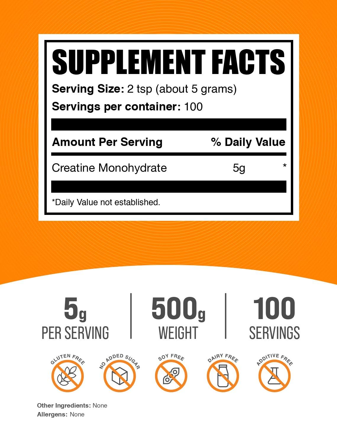 BulkSupplements Creatine Monohydrate Scoop beside glass for precise 5g servings