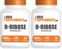 BulkSupplements D-Ribose capsules pack shot showing gluten-free energy support in a 210-count bottle.