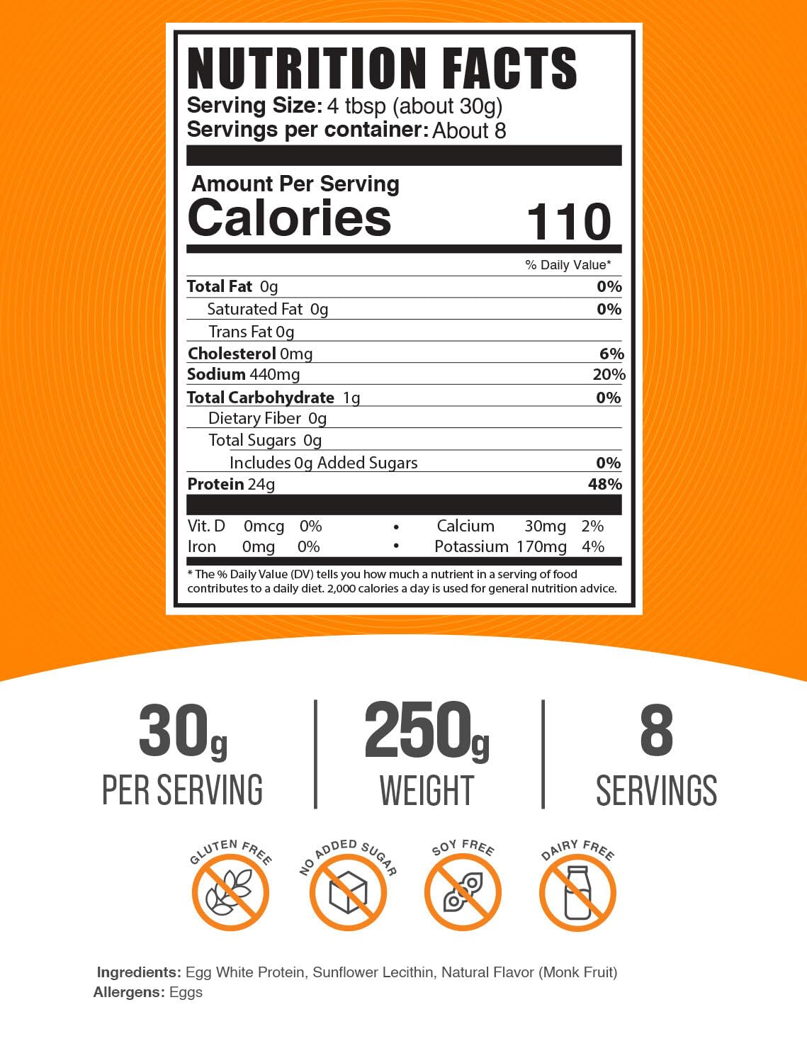 BulkSupplements Egg White Protein Powder ingredients panel for easy mixing