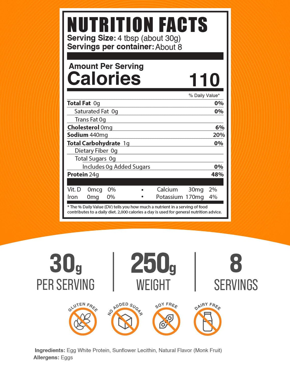 BulkSupplements Egg White Protein Powder ingredients panel for easy mixing