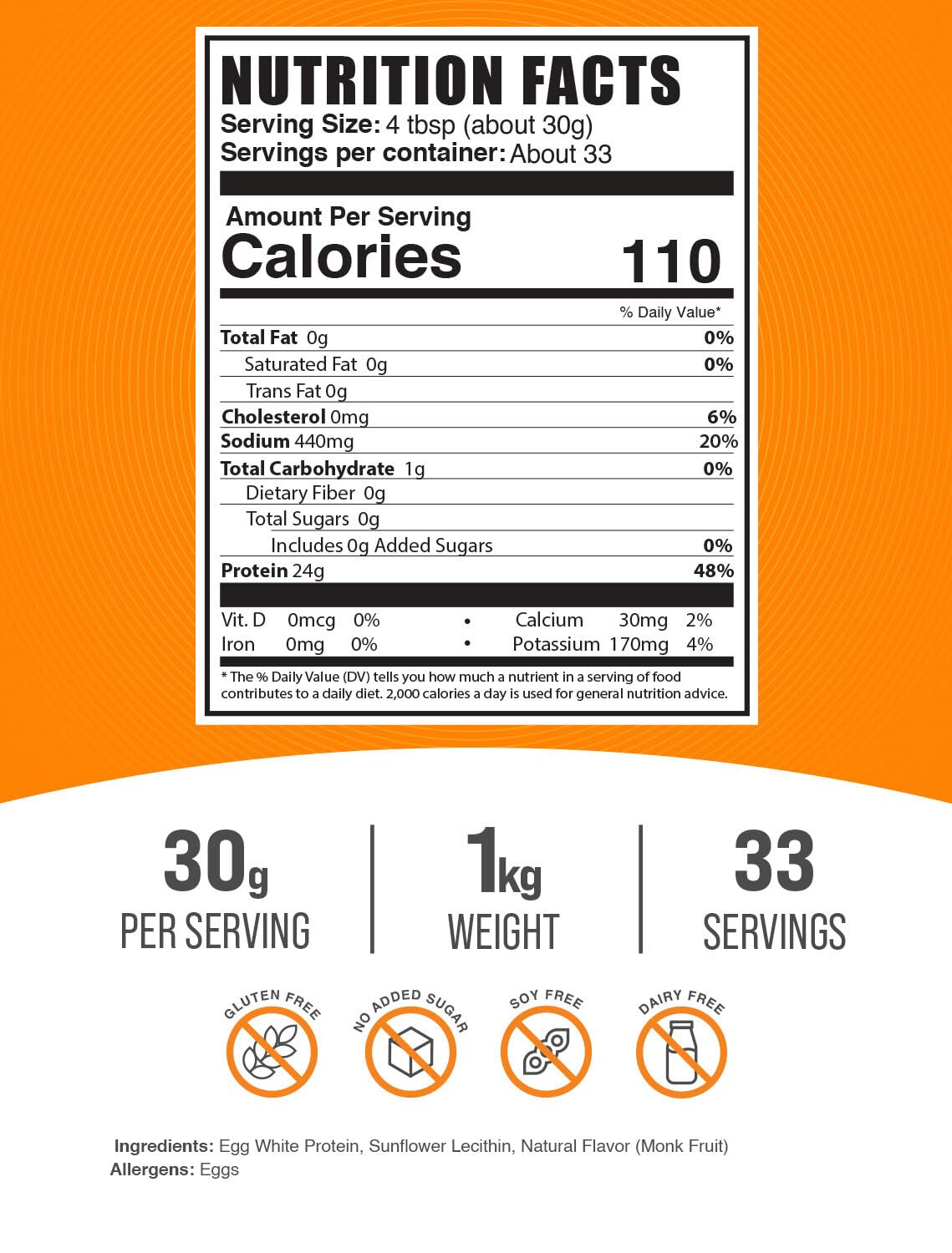 BulkSupplements Egg White Protein Powder scoop ready for a 30 g serving
