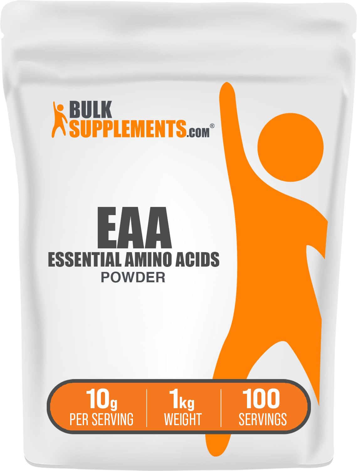 BulkSupplements Essential Amino Acids Powder unflavored, easy to mix into shakes.