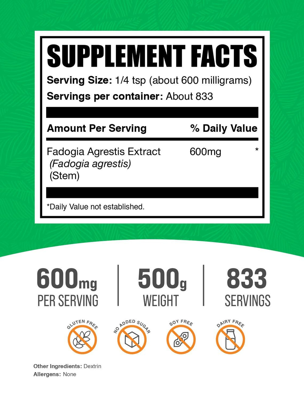 BulkSupplements Fadogia Agrestis powder with scoop shows easy mixing.