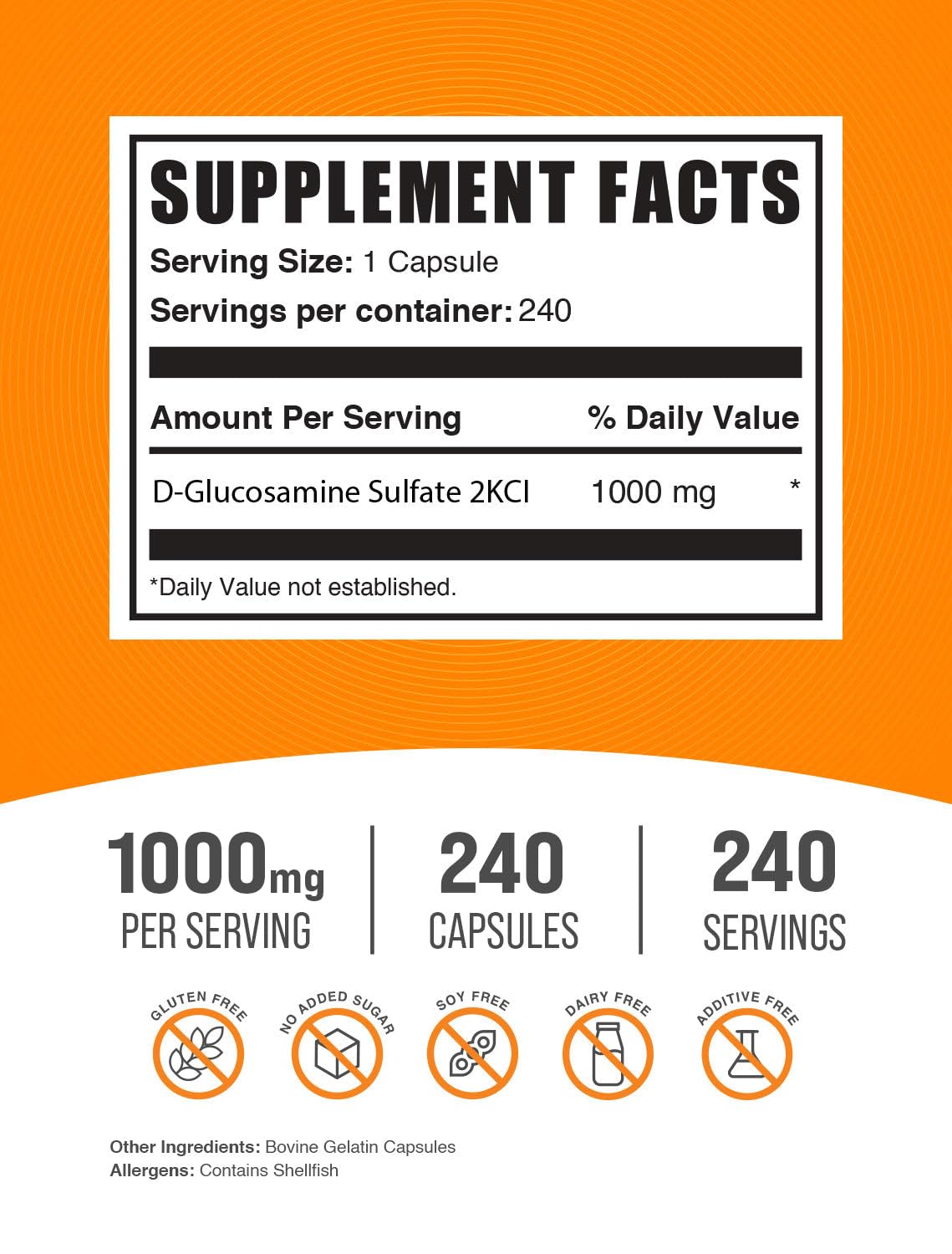 BulkSupplements Glucosamine Sulfate Capsules closeup capsules showing 1000 mg potency