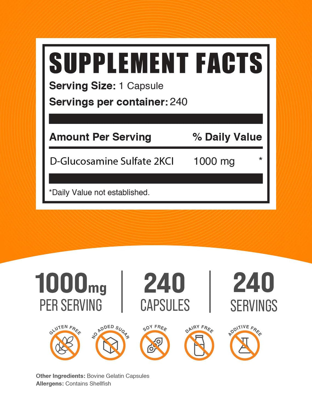 BulkSupplements Glucosamine Sulfate Capsules one-capsule serving for simple dosing
