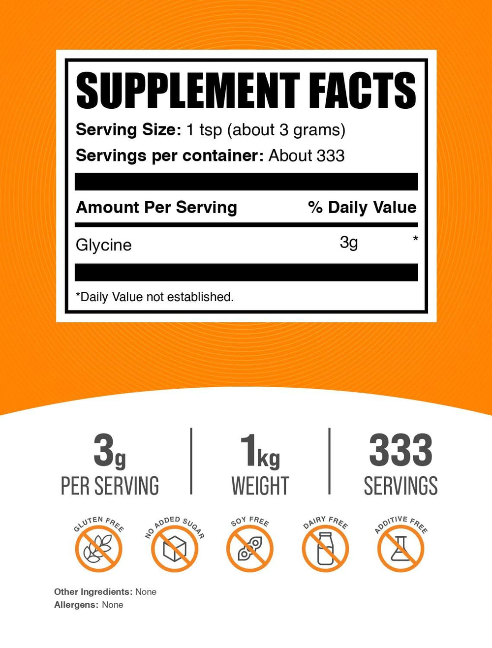 Glycine powder 3g serving for easy daily dosing with BulkSupplements.