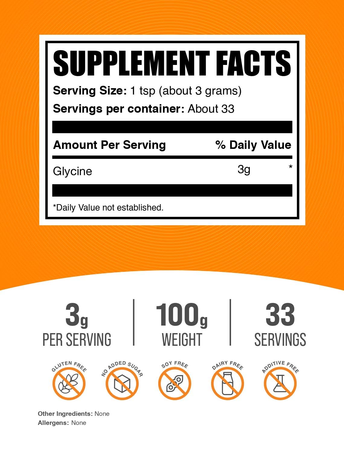 BulkSupplements Glycine powder, measuring spoon scene, easy dosing for flexible daily use.
