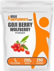 BulkSupplements Goji Berry Powder jar showing convenient daily serving for vegan diets