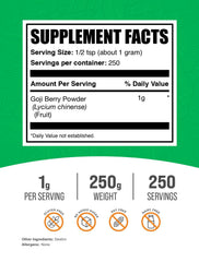 Goji Berry Powder scoop highlights precise 1g servings for smoothies