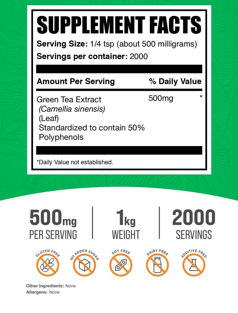 BulkSupplements green tea extract powder scoop for easy daily dosing