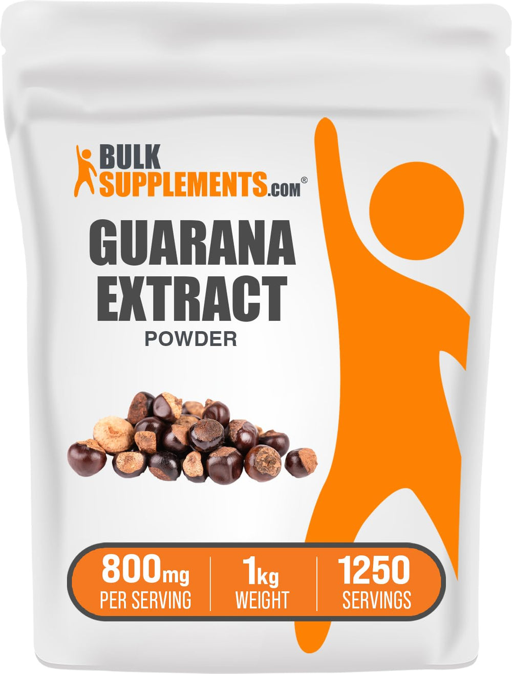 BulkSupplements Guarana Extract powder packaging with clear label for quality caffeine source