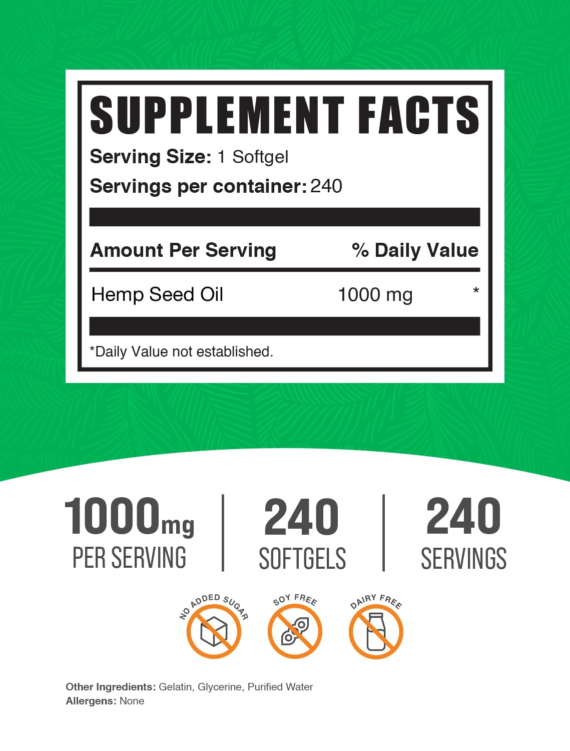 BulkSupplements Hemp Seed Oil Softgels being dispensed for easy swallowing