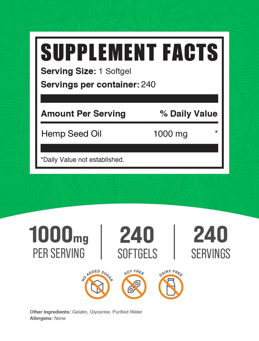 BulkSupplements Hemp Seed Oil Softgels being dispensed for easy swallowing