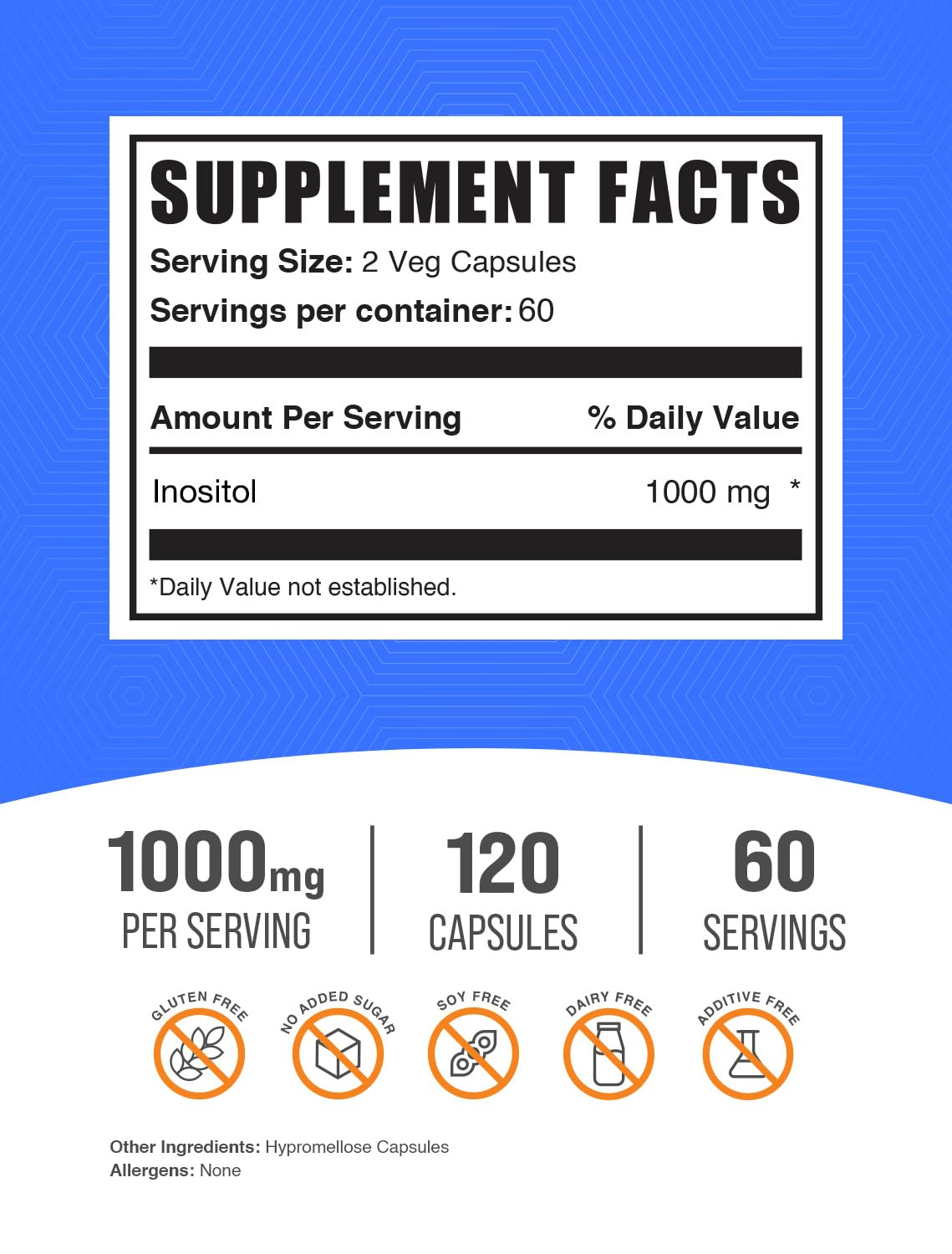 BulkSupplements Inositol capsules poured into a scoop for easy dosing.