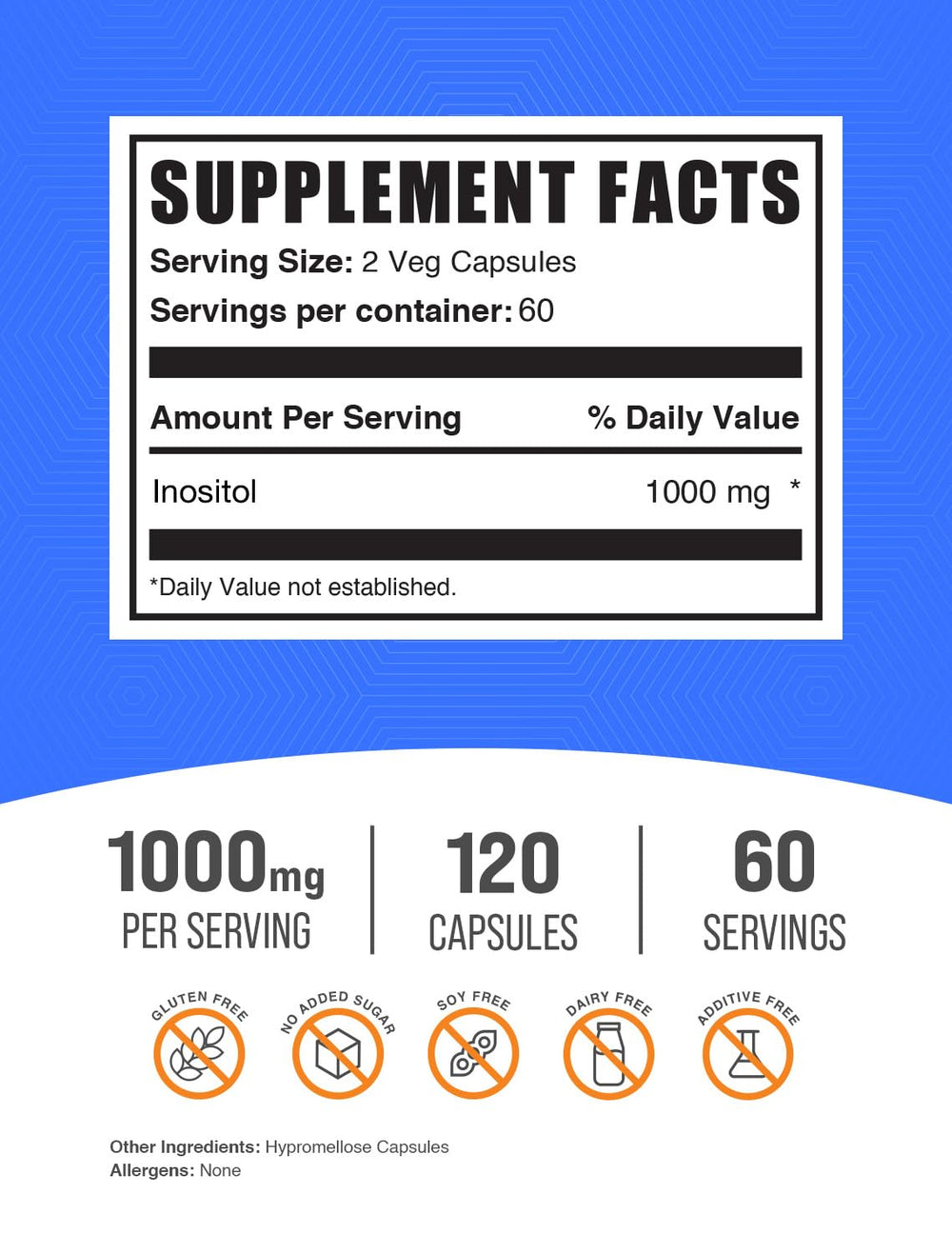 BulkSupplements Inositol capsules poured into a scoop for easy dosing.