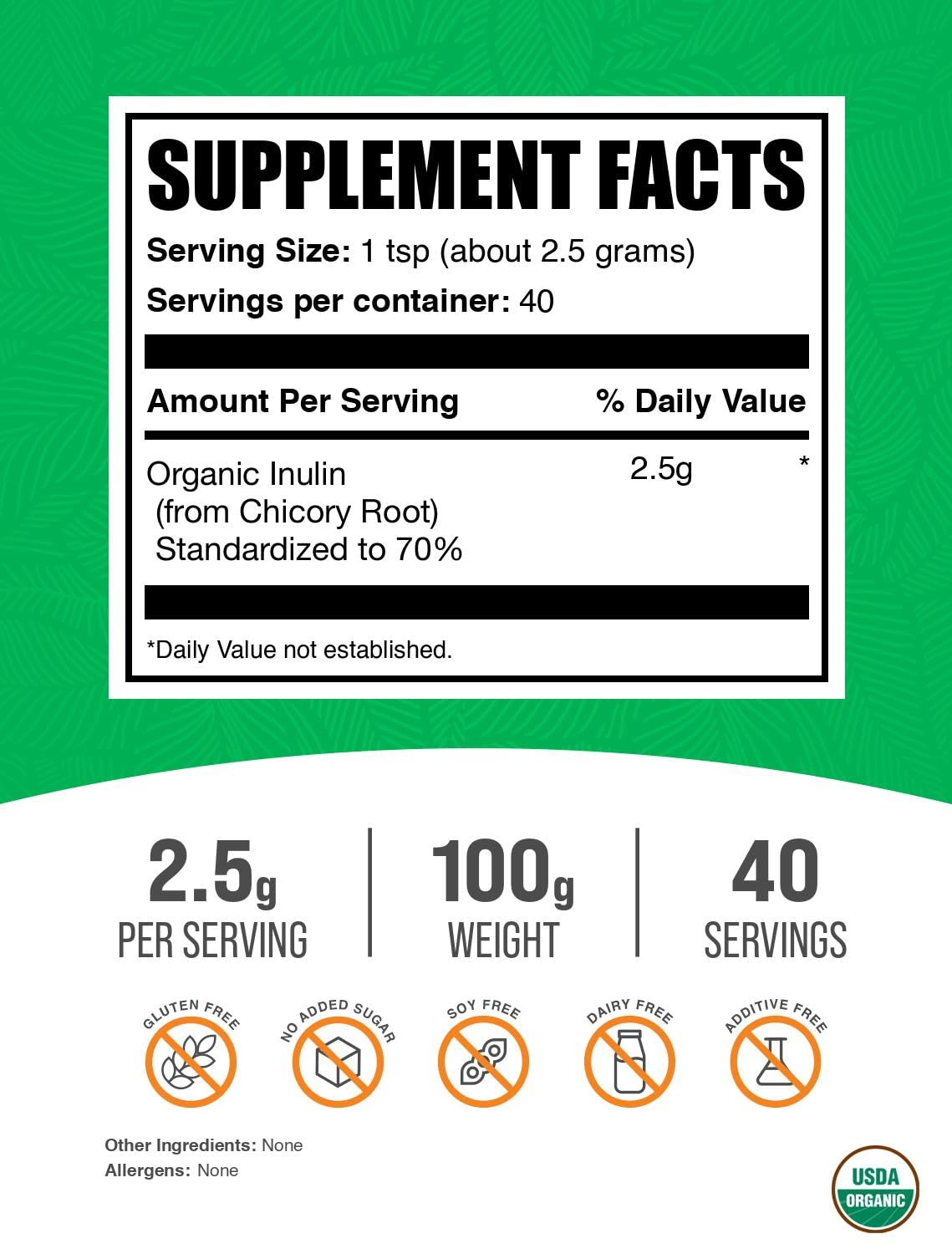 BulkSupplements Inulin powder scoop with pour demonstrates easy daily fiber addition.