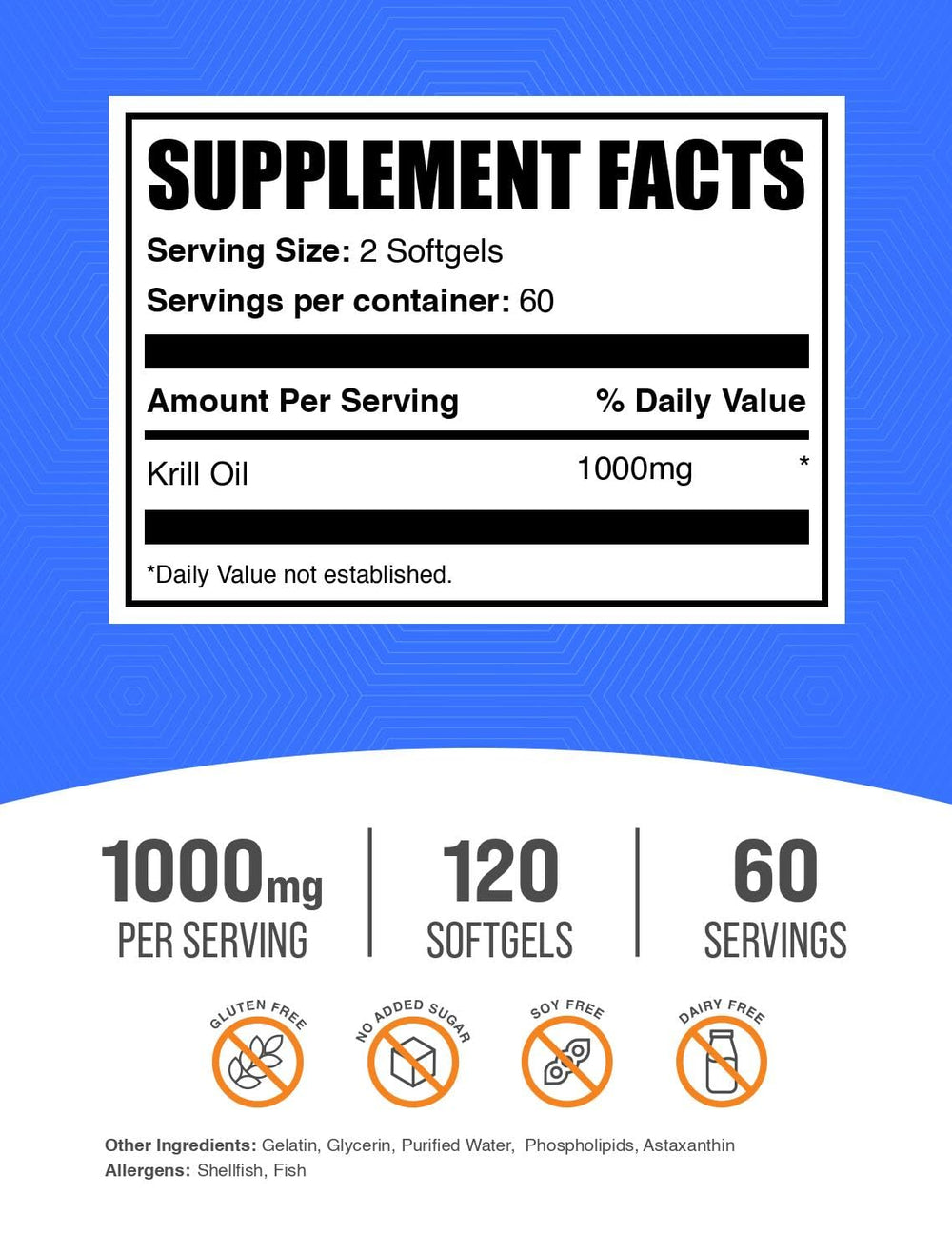 BulkSupplements krill oil softgels closeup showing small easy-to-swallow capsules