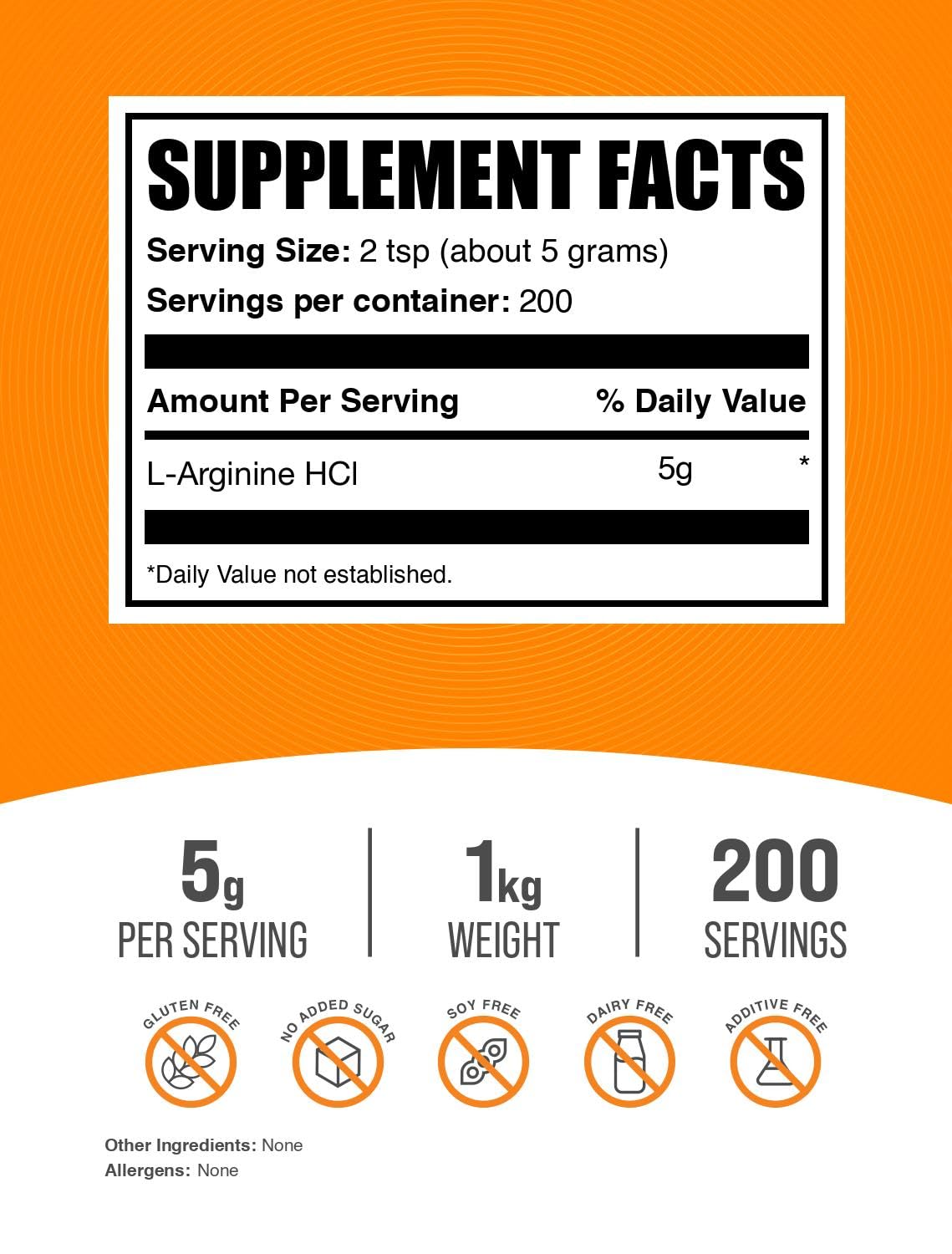 BulkSupplements L-Arginine HCl powder unflavored scoop highlight versatility for shakes.