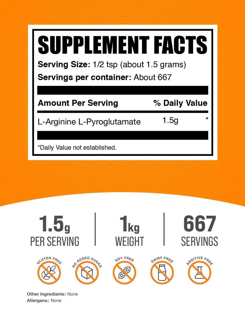 BulkSupplements L-Arginine L-Pyroglutamate serving scoop for precise dosing.