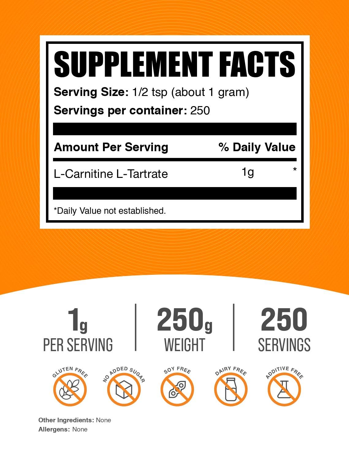 BulkSupplements L-Carnitine Tartrate serving scoop showing convenient dosing