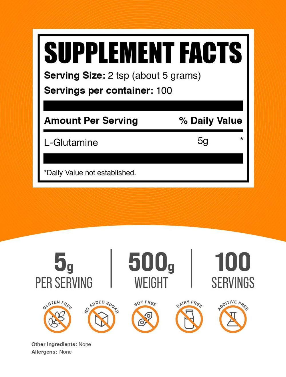 BulkSupplements L-Glutamine powder jar, convenient 500 g container for workouts.