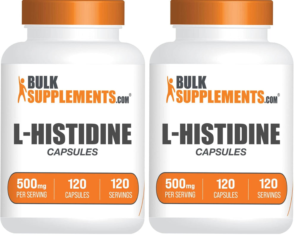 BulkSupplements L-Histidine capsules in a bottle support daily wellness.