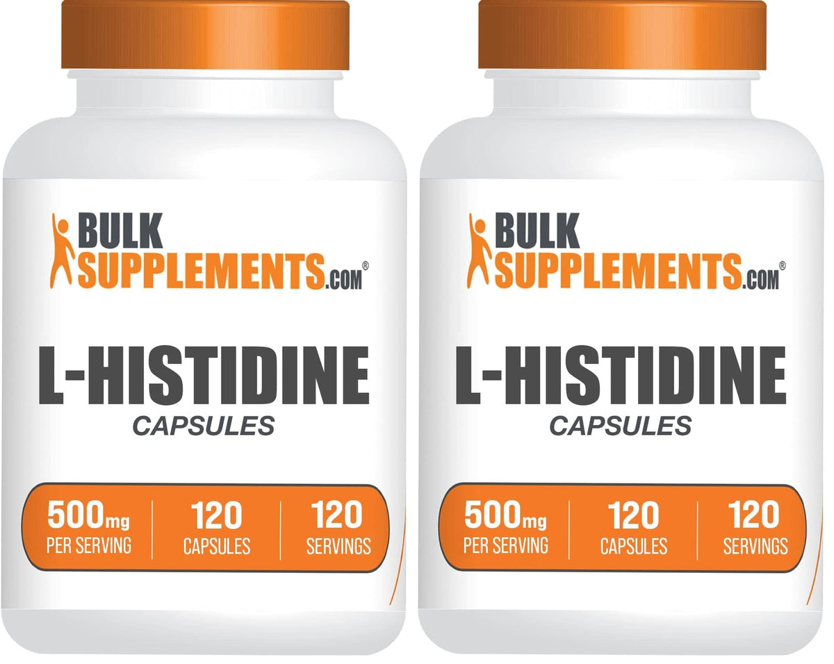 BulkSupplements L-Histidine capsules in a bottle support daily wellness.