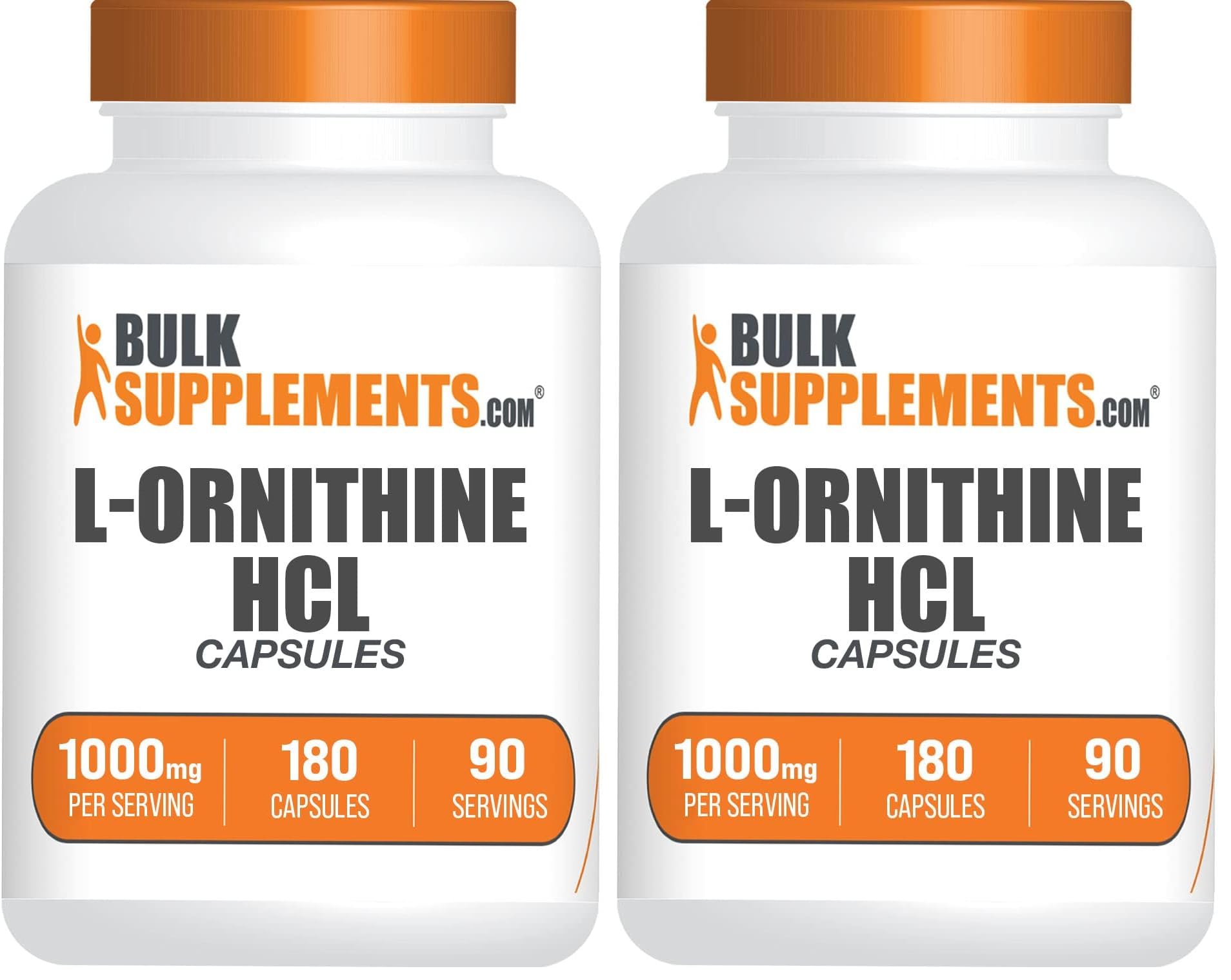 BulkSupplements L-Ornithine HCl capsules bottle front for daily active use.