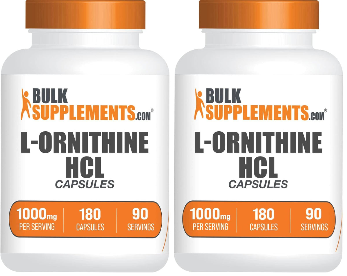 BulkSupplements L-Ornithine HCl capsules bottle front for daily active use.