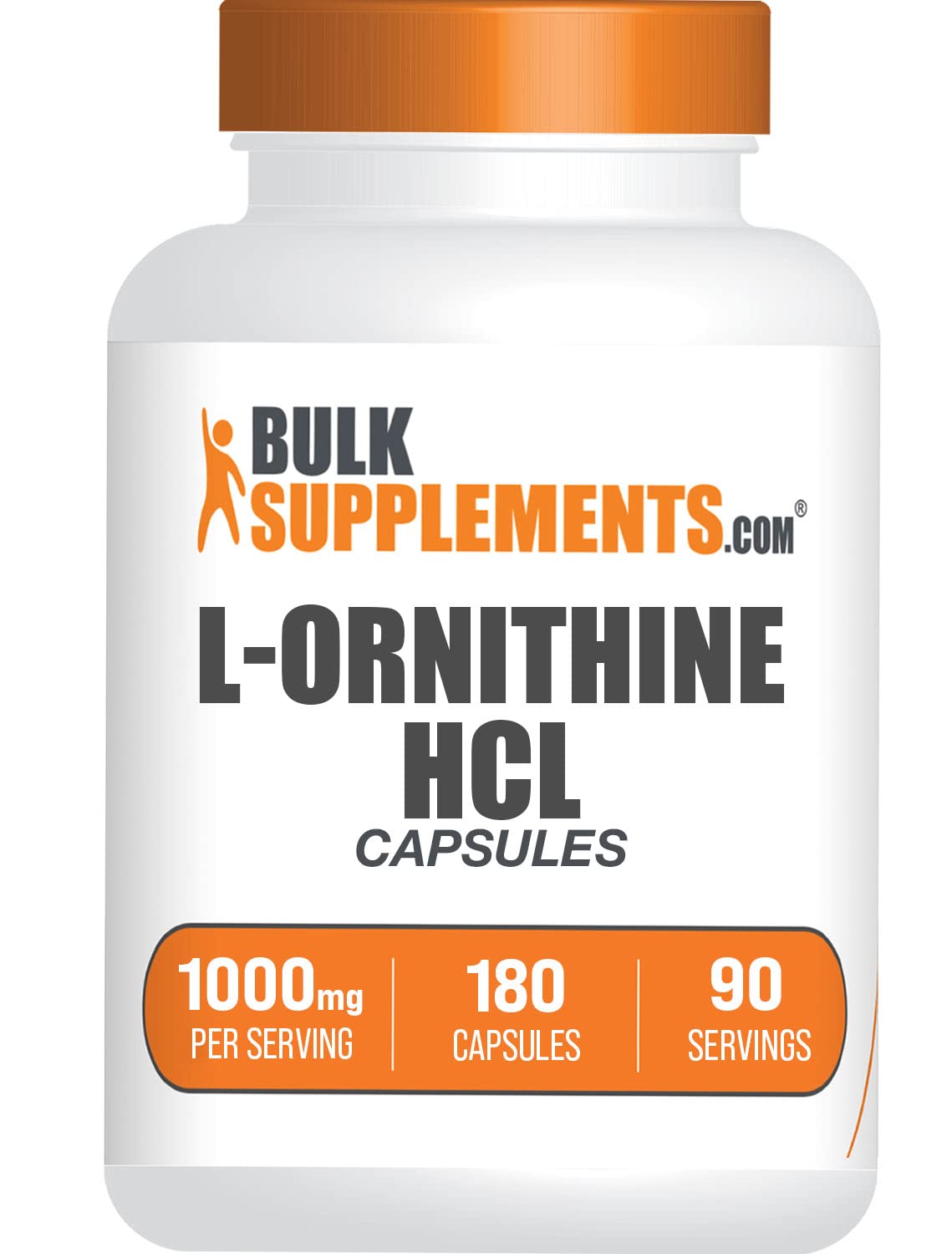 BulkSupplements L-Ornithine HCl capsules bottle front for daily training support.