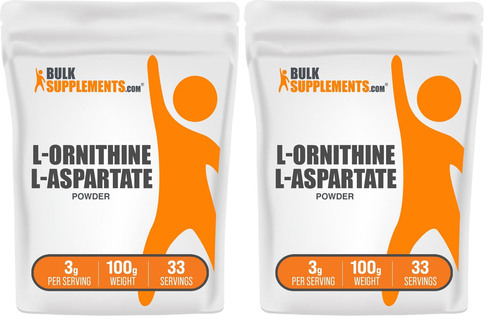 BulkSupplements L-Ornithine L-Aspartate powder bottle front, unflavored and easy to mix.