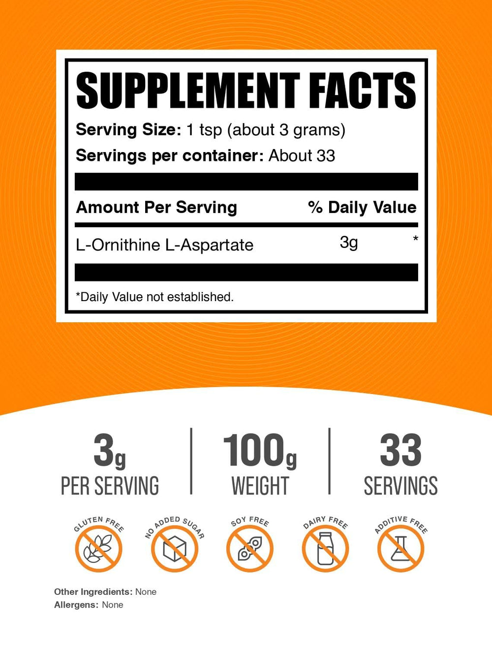 L-Ornithine L-Aspartate powder with serving scoop showing a 3 g dose.