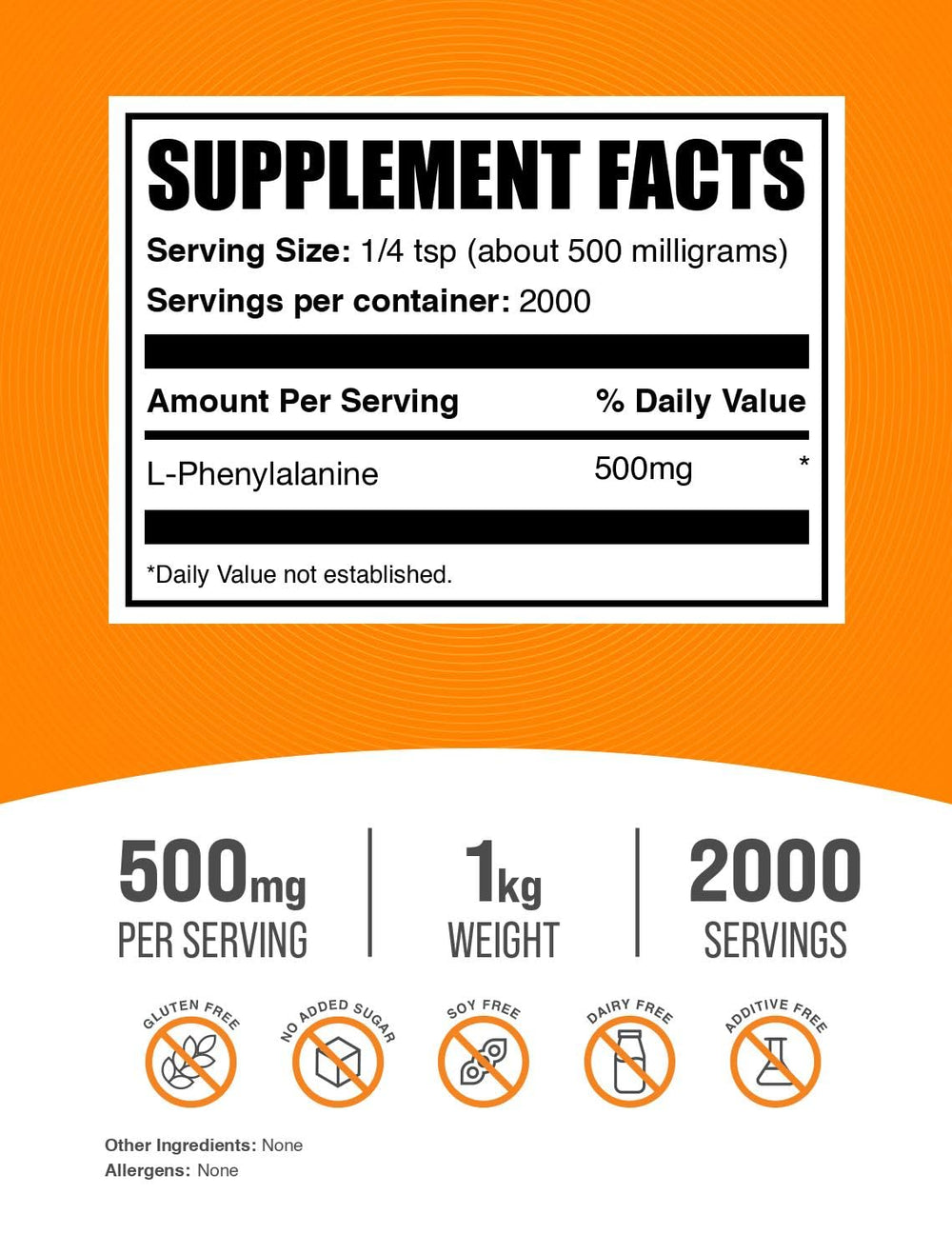 Pour image of BulkSupplements L-Phenylalanine powder showing portion control