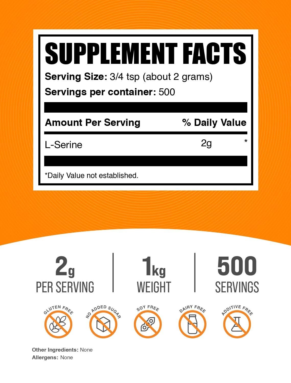 BulkSupplements L-Serine powder serving scoop for easy daily dosage.