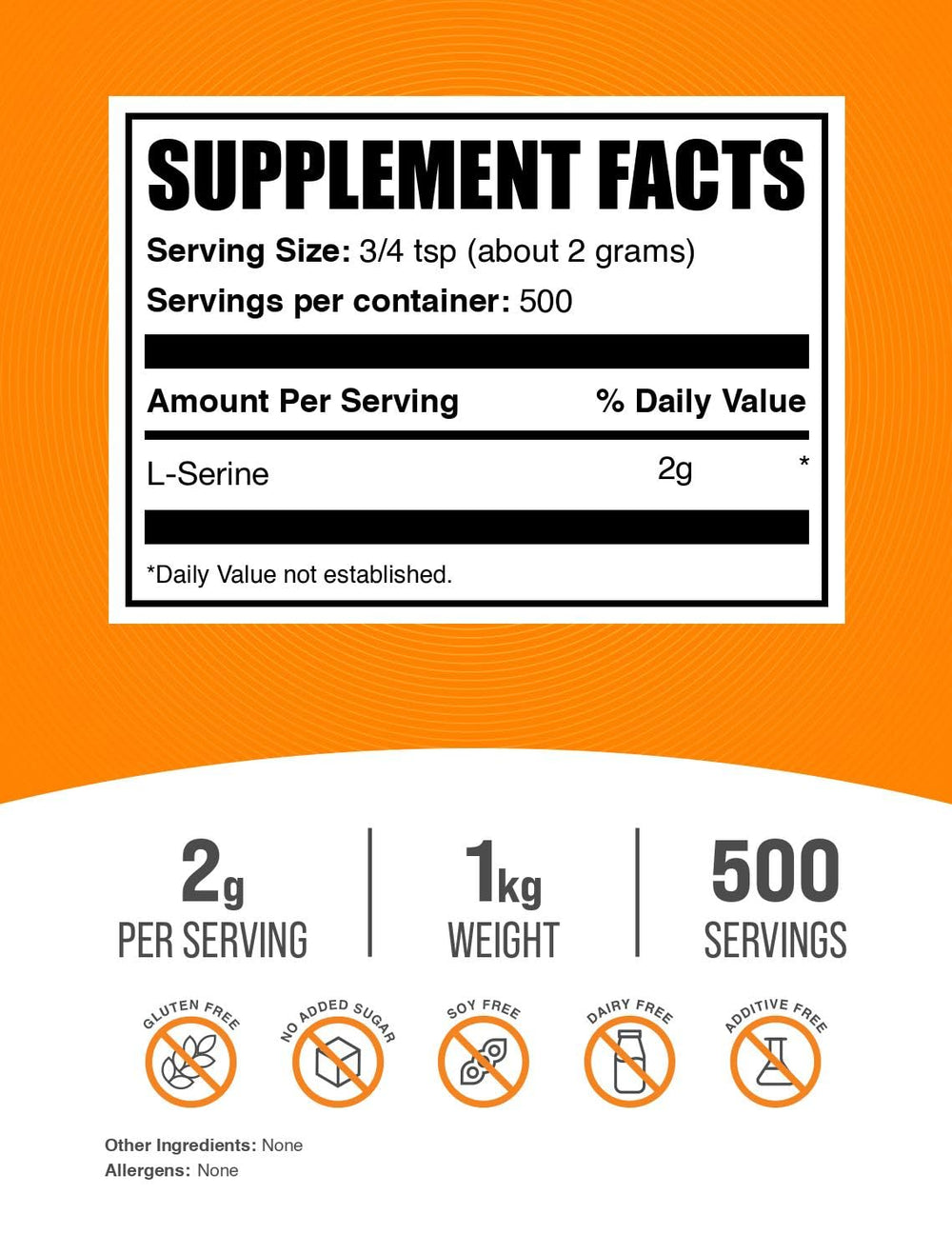 BulkSupplements L-Serine powder serving scoop for easy daily dosage.