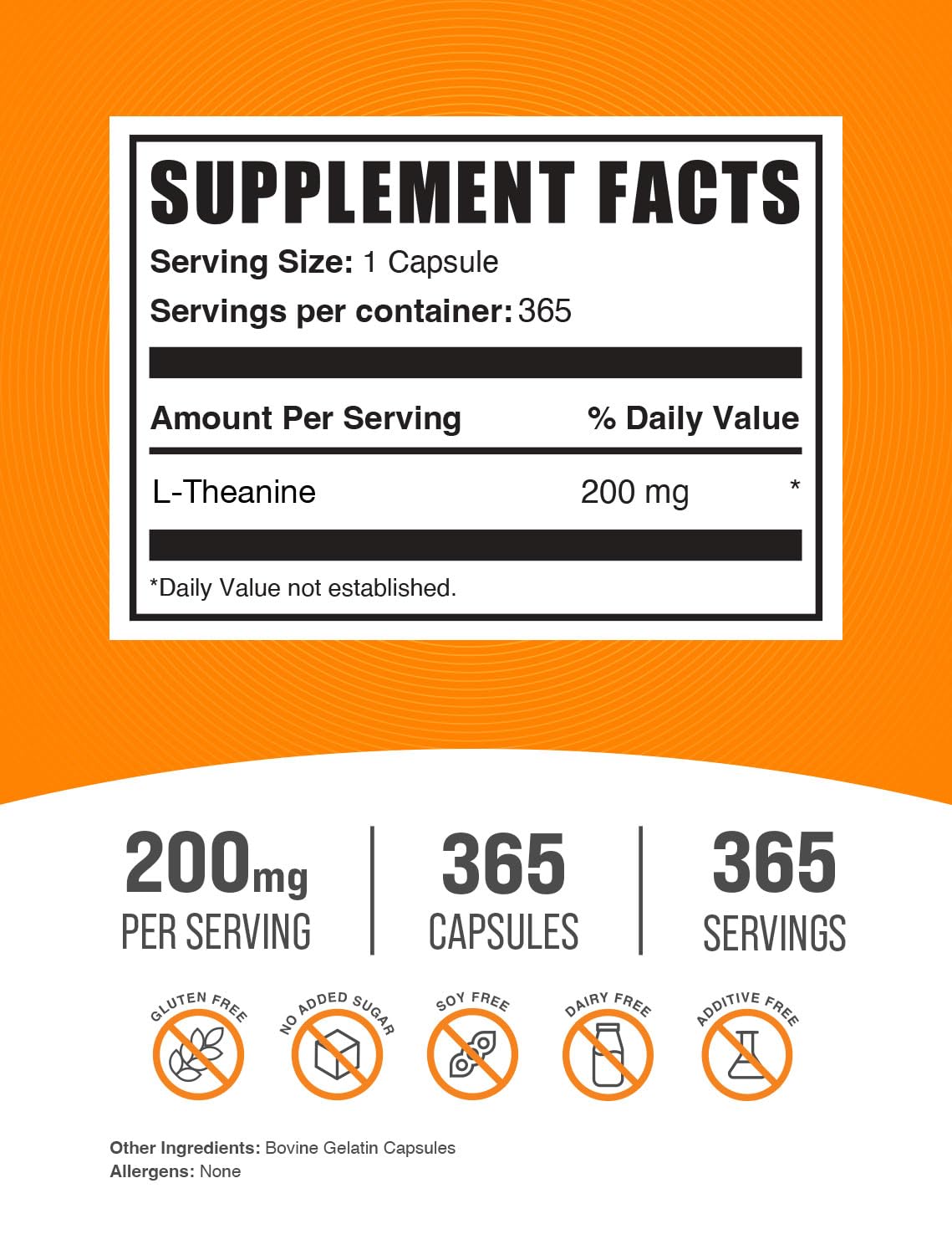 BulkSupplements L-Theanine capsules serving closeup showing precise 200mg dosage.