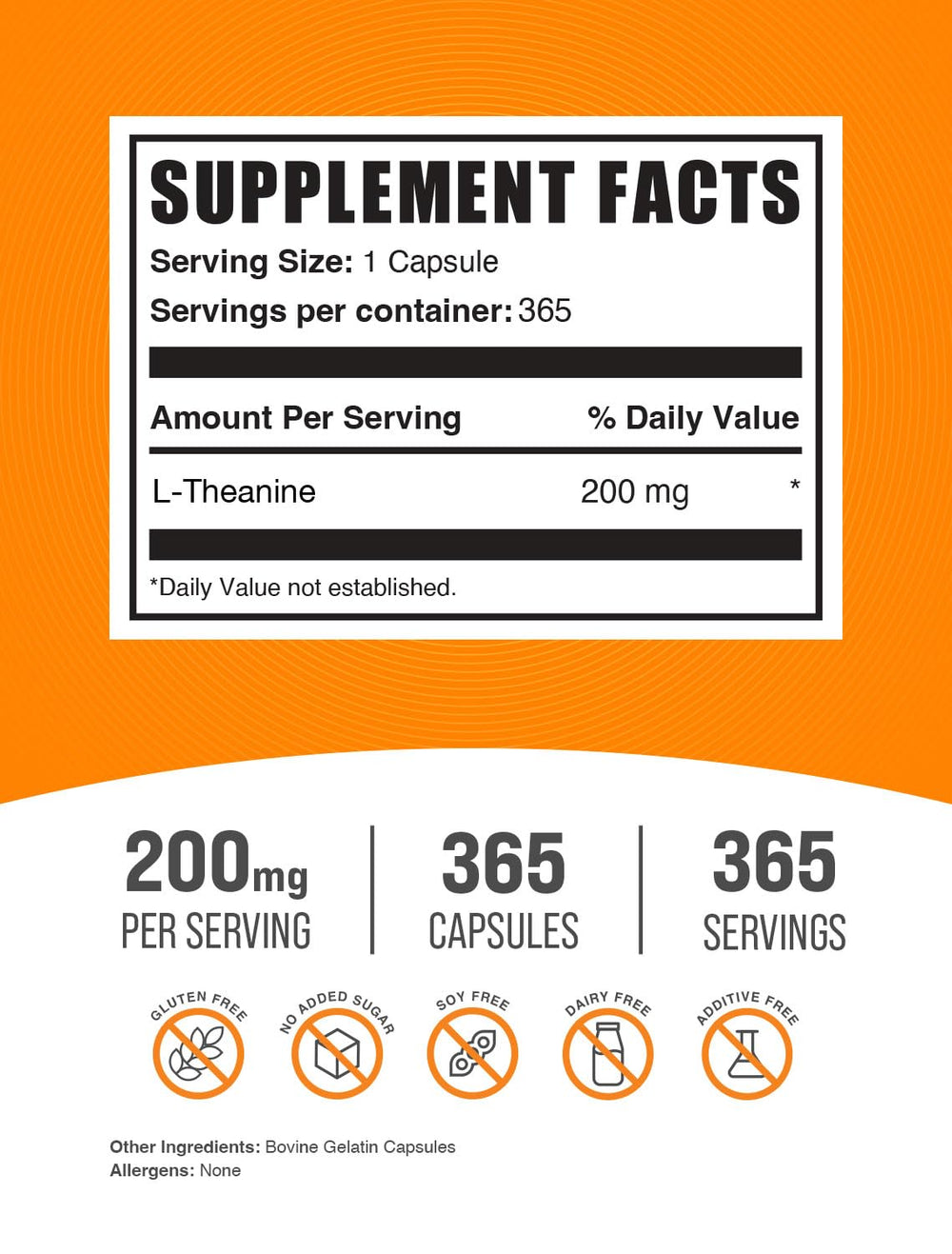 BulkSupplements L-Theanine capsules serving closeup showing precise 200mg dosage.