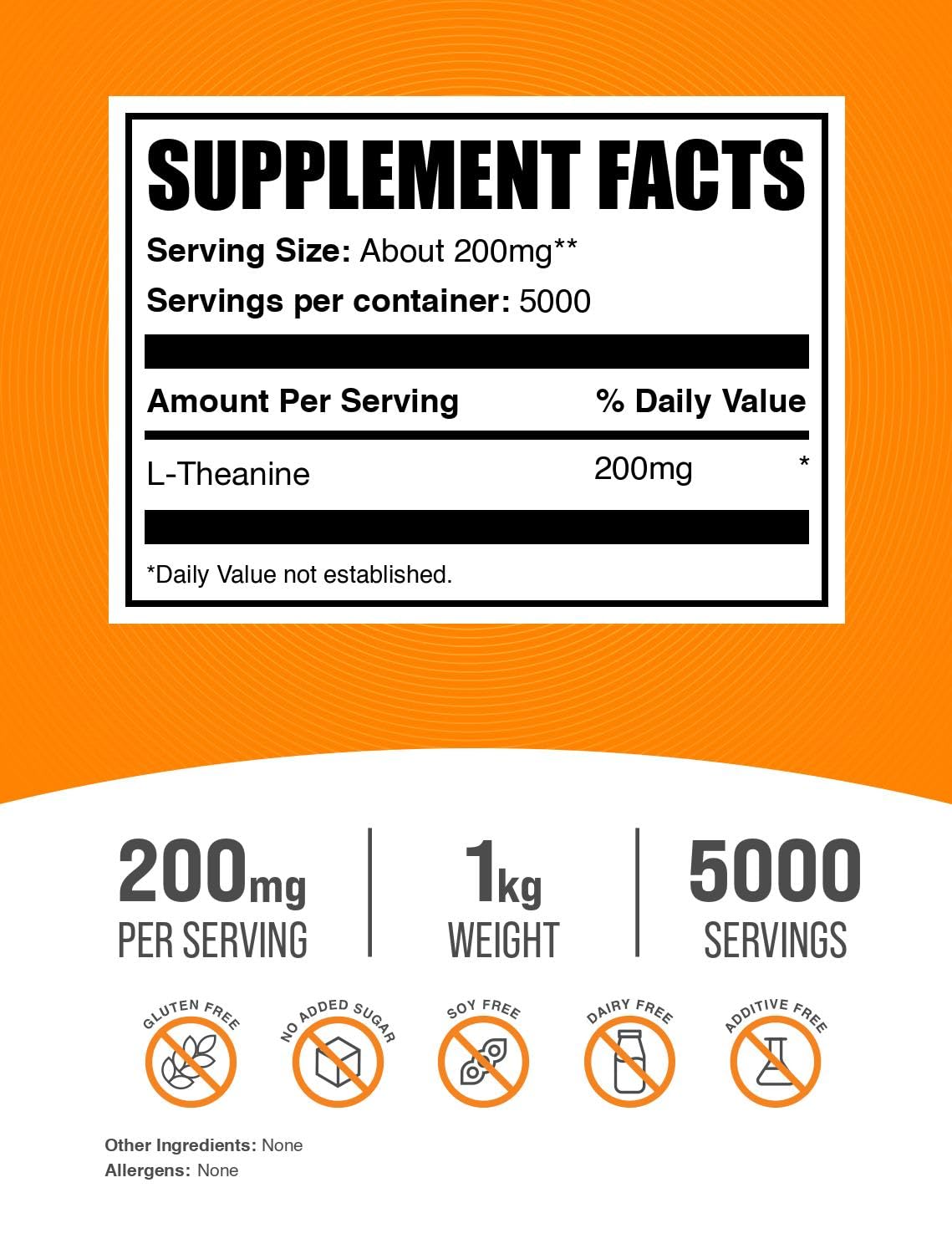 BulkSupplements L-Theanine powder scoop pouring into beverage for daily calm.