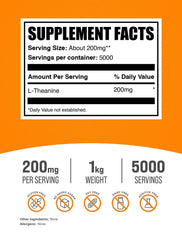 BulkSupplements L-Theanine powder scoop pouring into beverage for daily calm.