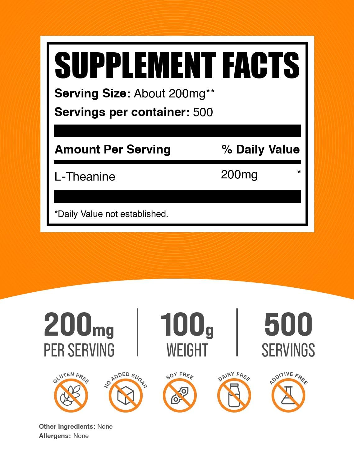 BulkSupplements L-Theanine powder unflavored bag blends easily into drinks