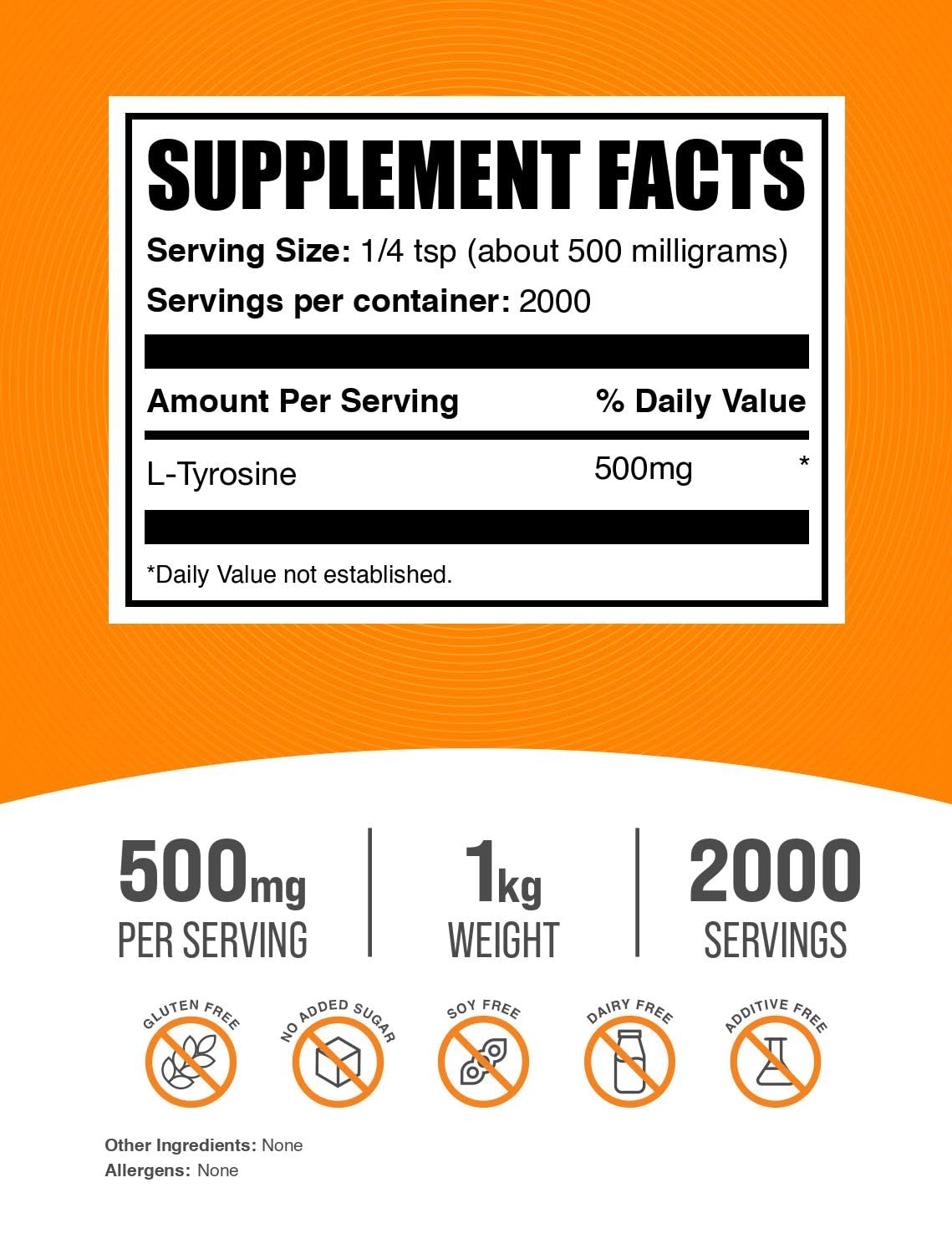 BulkSupplements L-Tyrosine measuring scoop for precise dosing and quick mixing.